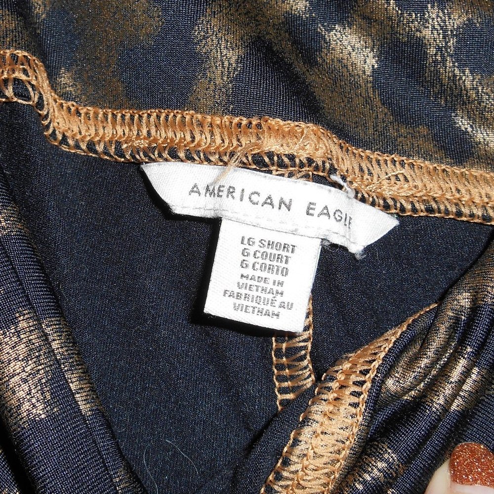 American Eagle Metallic Leopard Print Silky Leggings Size L-Short - Picture 2 of 2